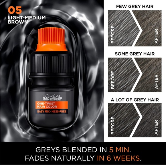 L'OREAL MEN EXPERT ONE-TWIST HAIR COLOUR 05 LIGHT-MEDIUM BROWN - NEW, NO BOX - Picture 2 of 4
